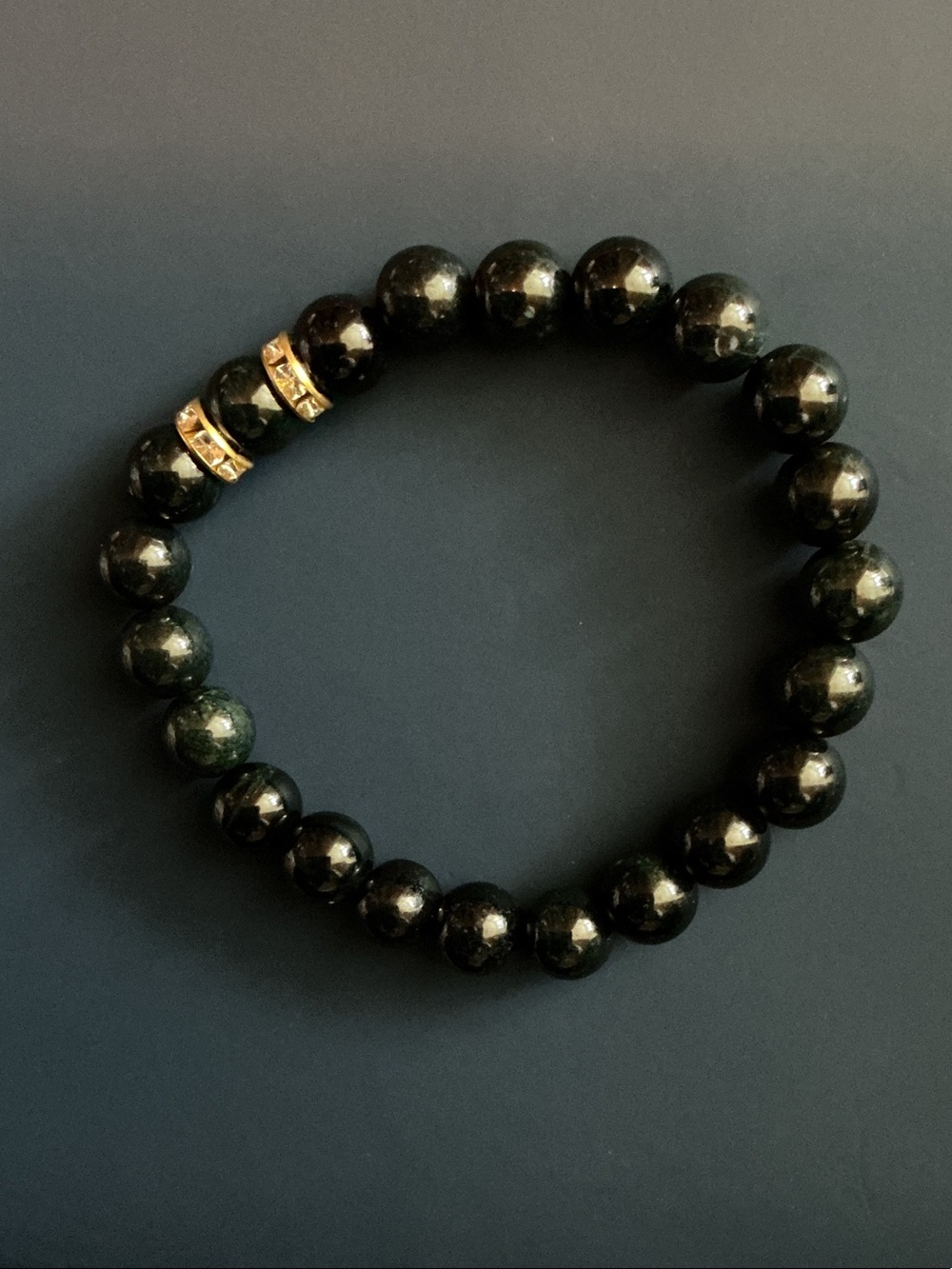 Men's Black Beaded Bracelet with Gold Accent